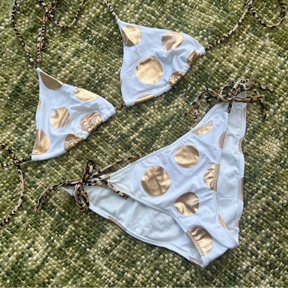 VS White and Gold Metallic Polka Dot String Bikini - Picture 1 of 15